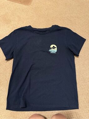 Patagonia Navy Tee with Yellow Sunset Graphic